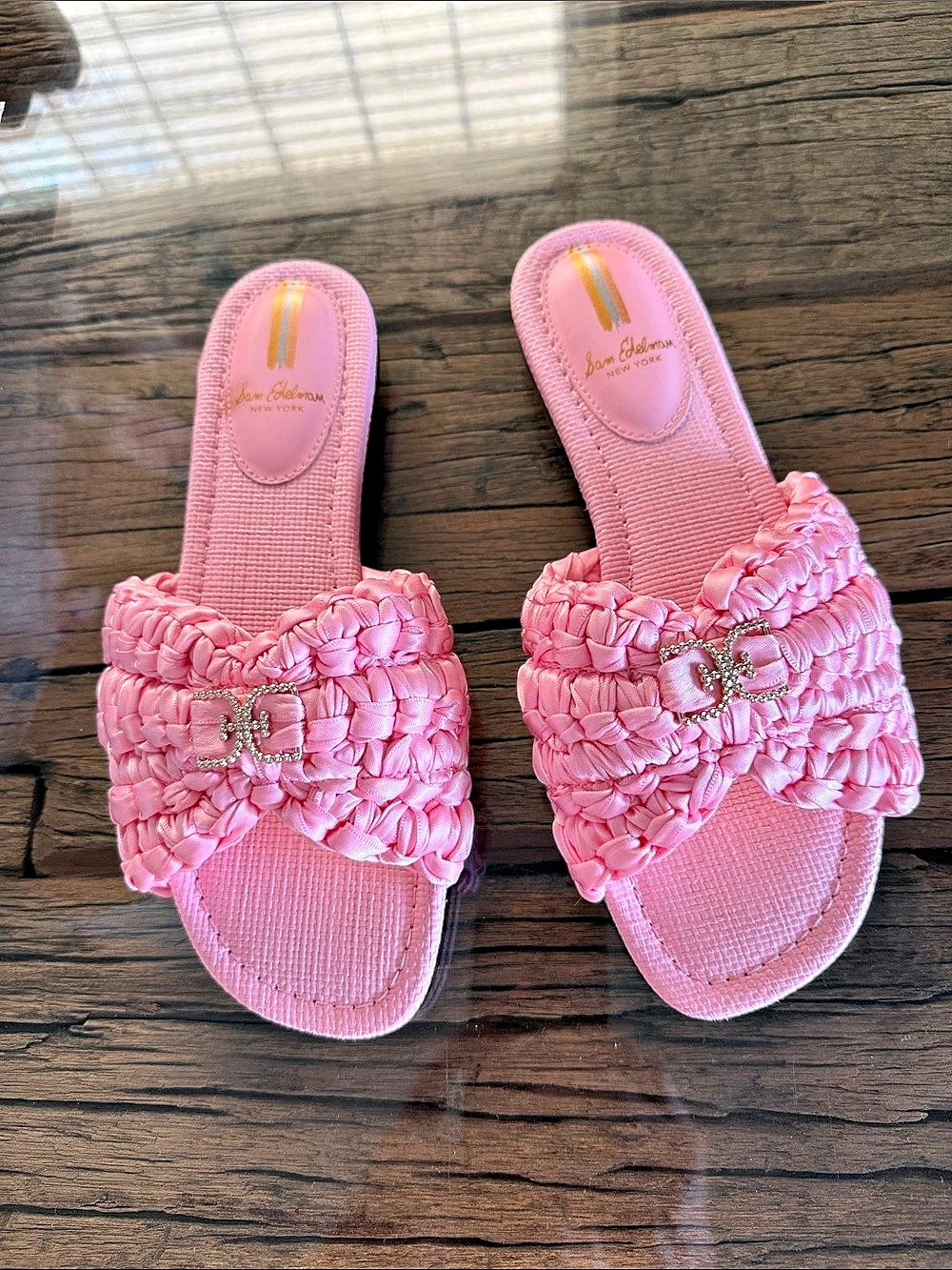 Sam Edelman Woven Bow Slide Sandals in Pink Like New
